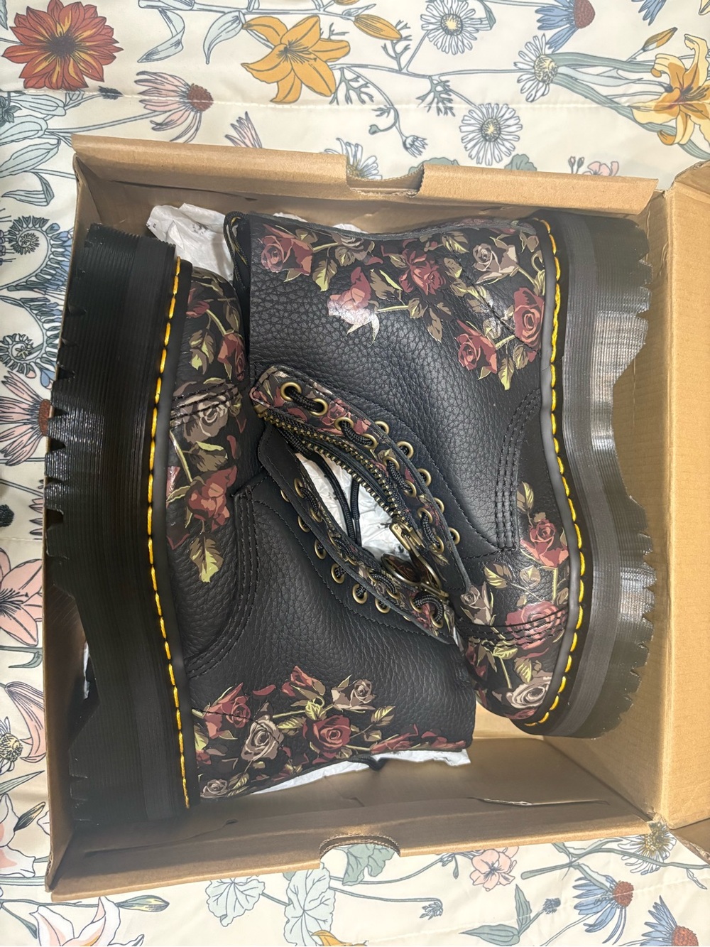 Dr. Martens Black Floral Platform Zip Lace-Up Boot - Picture 5 of 11